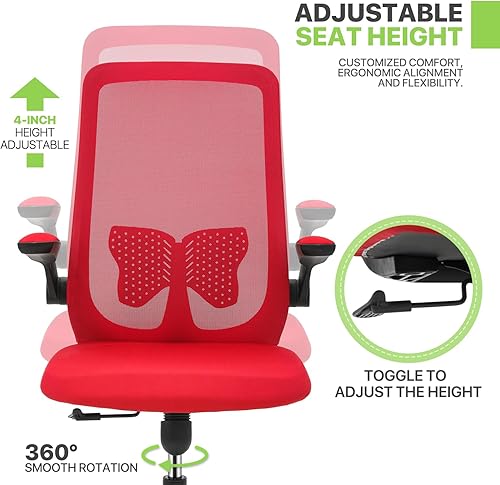 Miniatura 5 de Magshion Silla de malla de oficina, altura ajustable y diseño ergonómico, silla de escritorio para computadora, soporte lumbar con reposabrazos