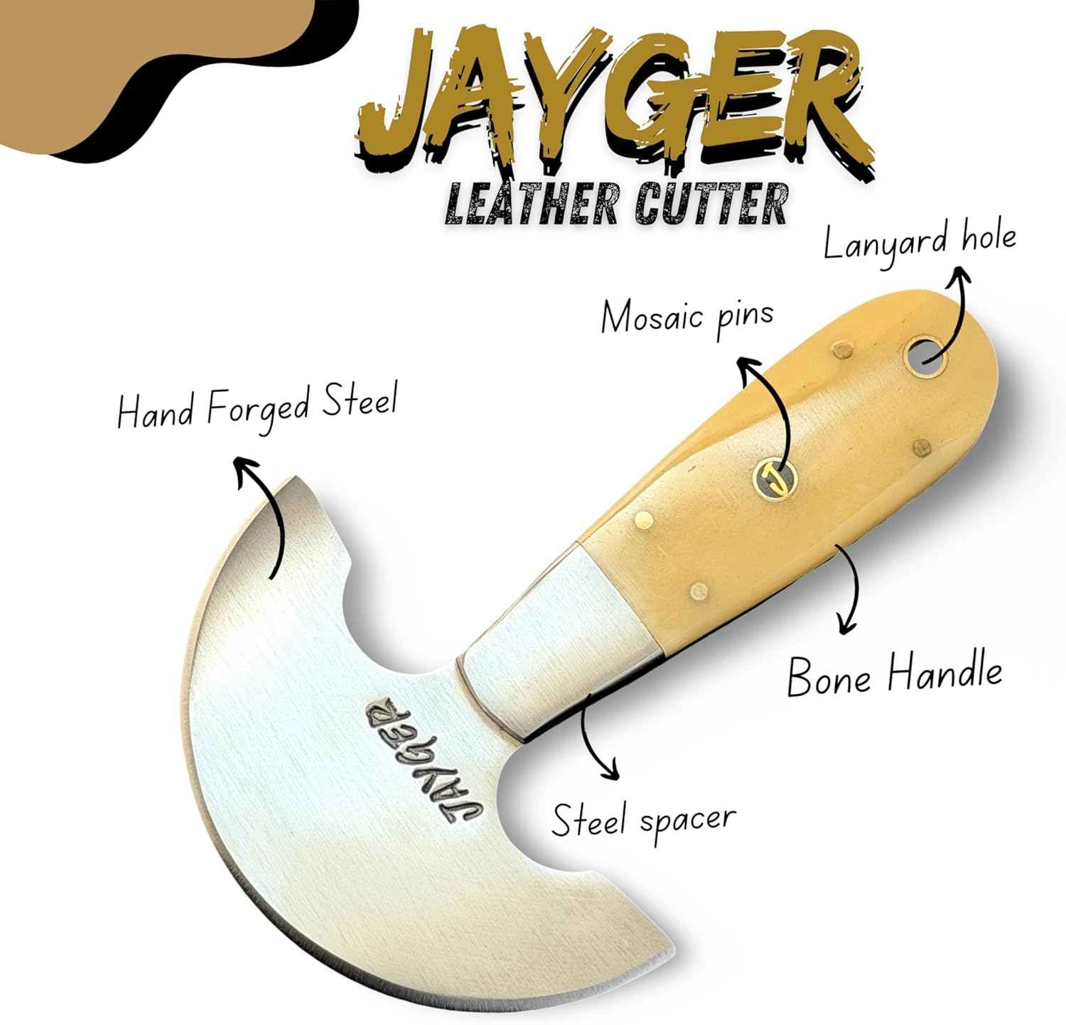 Handmade Round Head Knife | Carbon Steel | Half Moon Leather Working Tool | Bone Handle | Skiver for DIY Leathercraft With Leather Sheath