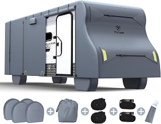 Fonzier Heavy Duty 6 Layers Class C RV Cover Anti-UV Camper Cover for 23'-26' Motorhome Breathable Rip-Stop with 2Pcs Long Straps & Gutter Spout Covers - Dark Gray