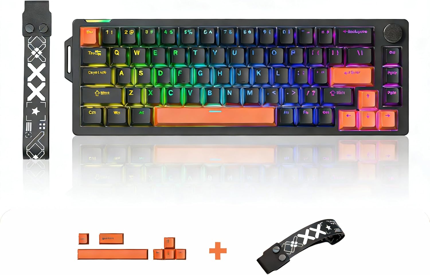 68% Wired Gaming Keyboard with Volume Knob, RGB Backlit, Mechanical Keyboard Gasket Mount with PBT Keycaps,8000 Hz Polling Rate, Hall Effect Cream Switches, Hot-Swap, for FPS Games (Black+Orange)
