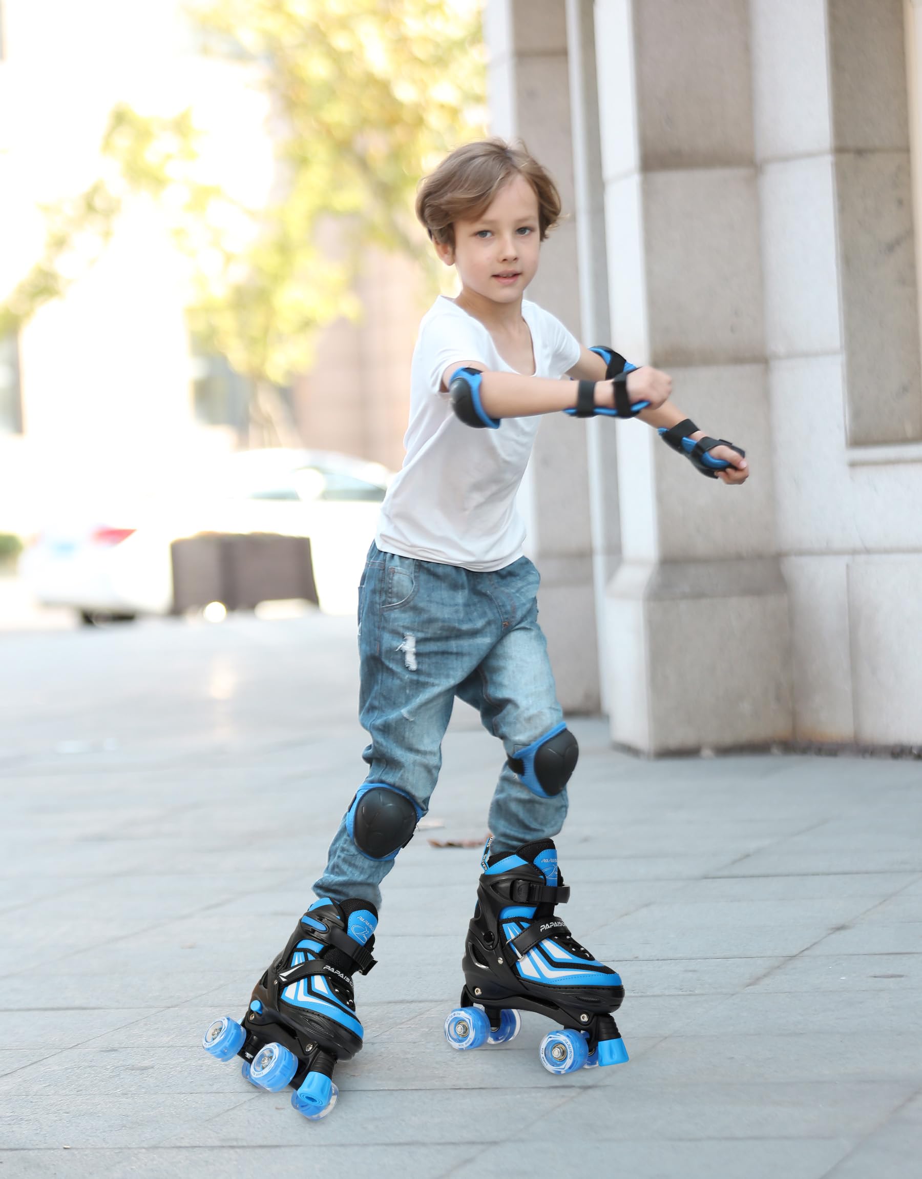 PAPAISON Kids Roller Skates for Boys Girls, 4 Size Adjustable Rollerskates with Light Up Wheels for Kids Ages 4-12