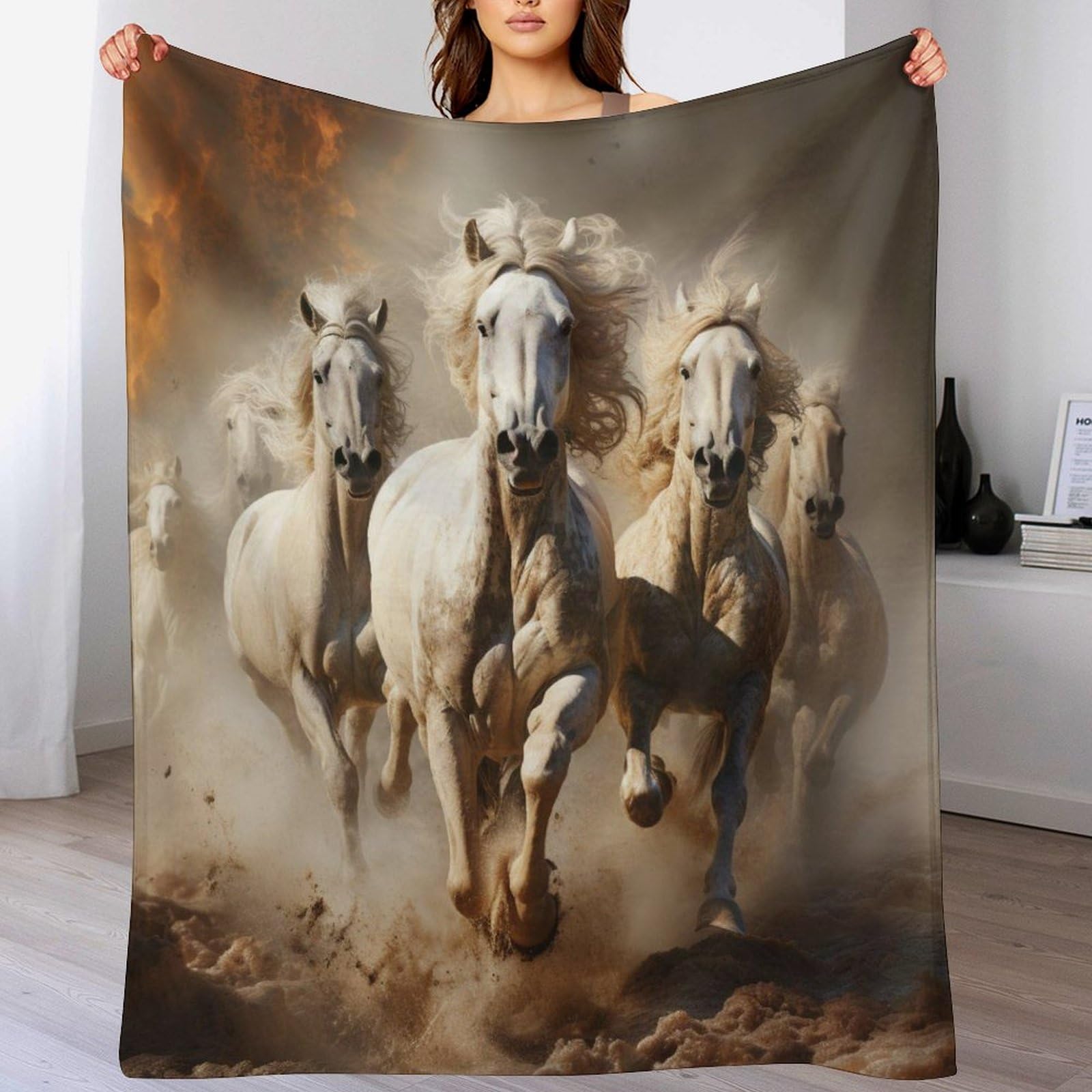 Couverture cheval polaire douce flannel - Plaid canapé chaud toutes saisons 100×130cm