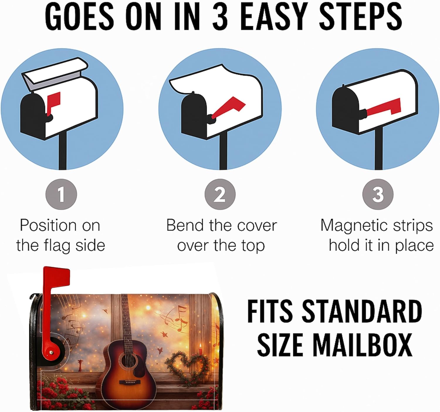 Guitar Magnetic Mailbox Covers, Romantic Rustic Music Notes Flowers Fall Brown Mail Box Cover for Garden Yard Decor 21x25.5 Inch