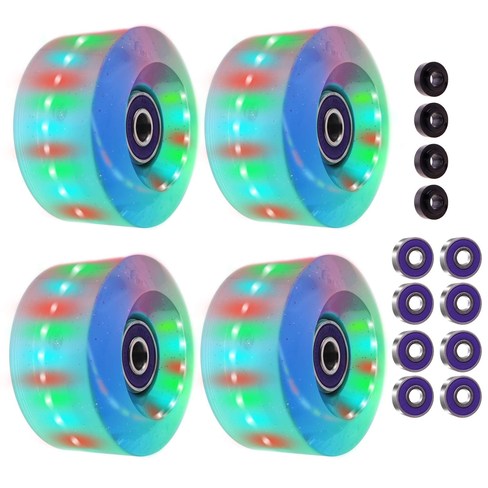 Twinbuys Roller Skate Wheels with Bearings Installed, Luminous LED Light Up Indoor or Outdoor Roller Skate Wheels for Roller Skate and Skateboard 60mm x 30mm