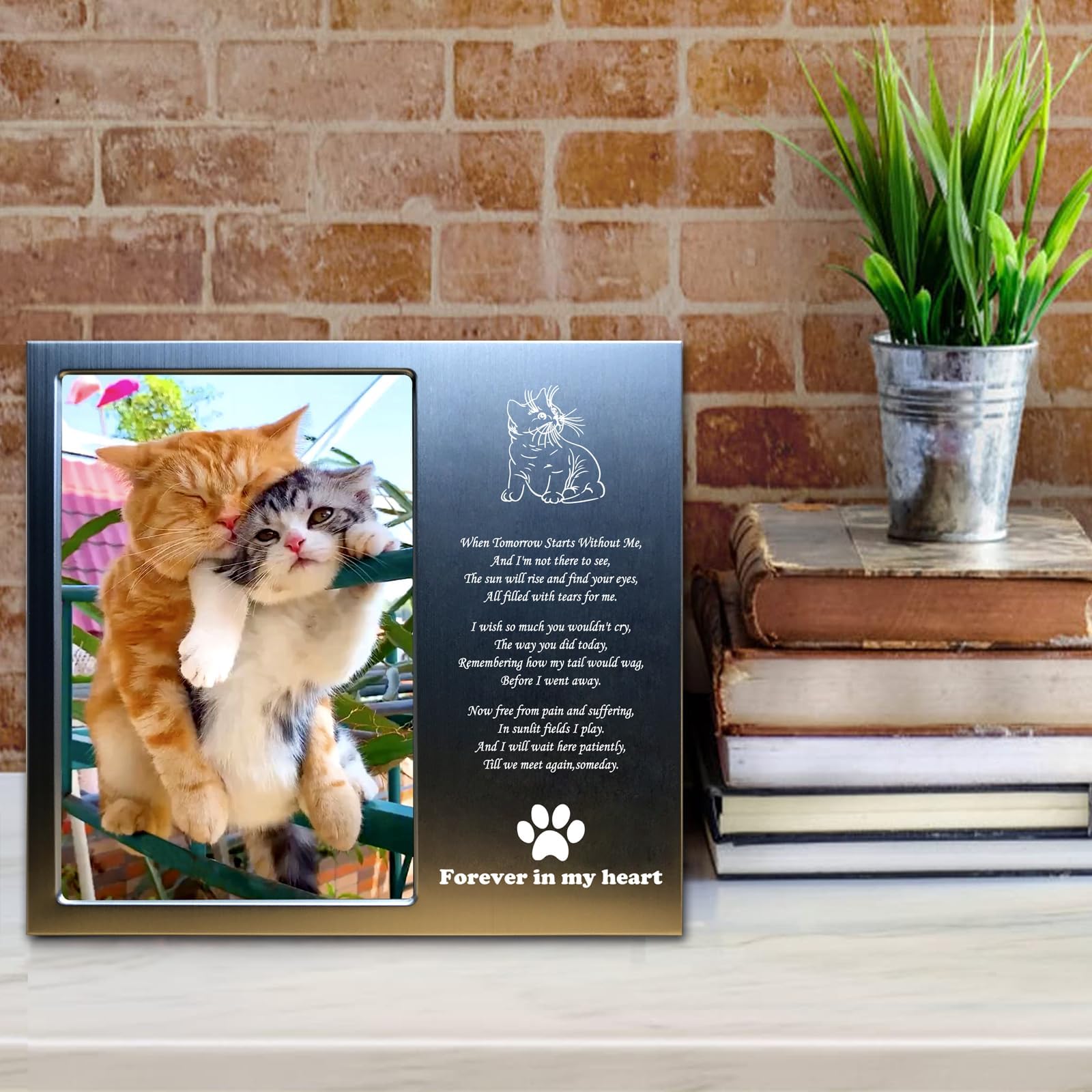 Cat Memorial Gifts for Loss of Cat, Sympathy Gift, Memorial Picture Frame, 4 x 6 inches, Aluminum Alloy