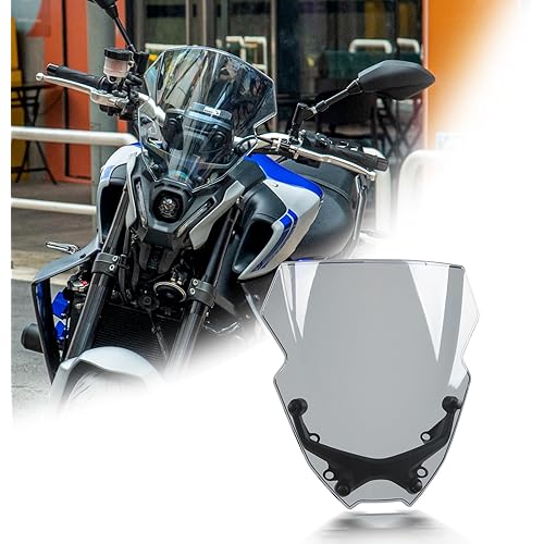 12" Motorcycle Windshield for MT09 MT-09/SP FZ09 2021 2022 2023 Windscreen Front Wind Deflector with Mounting Bracket, Light Smoke