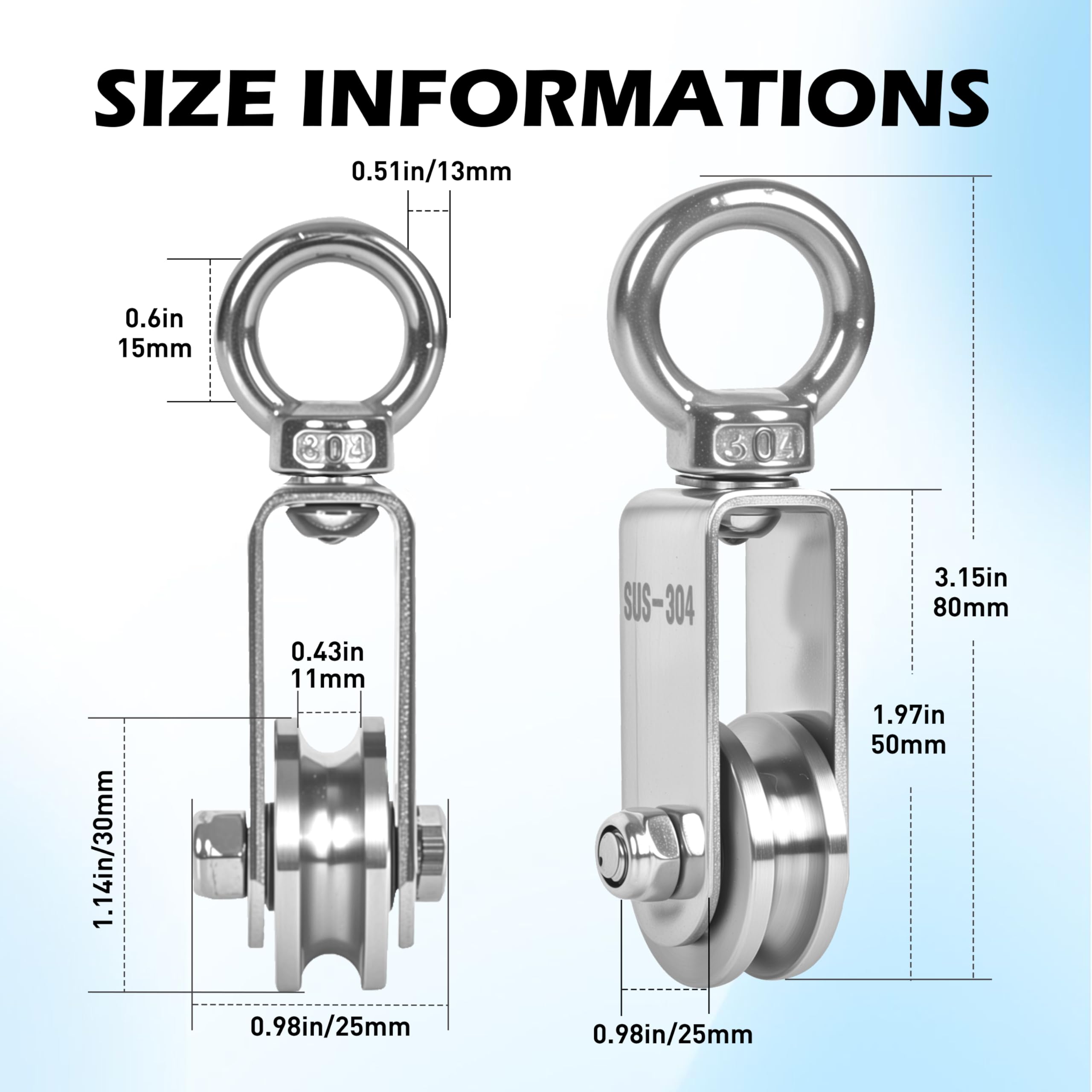 2 Pack 30mm U Groove Cable Pulley Wheel,304 Stainless Steel Swivel Pulley — Amazon image 2