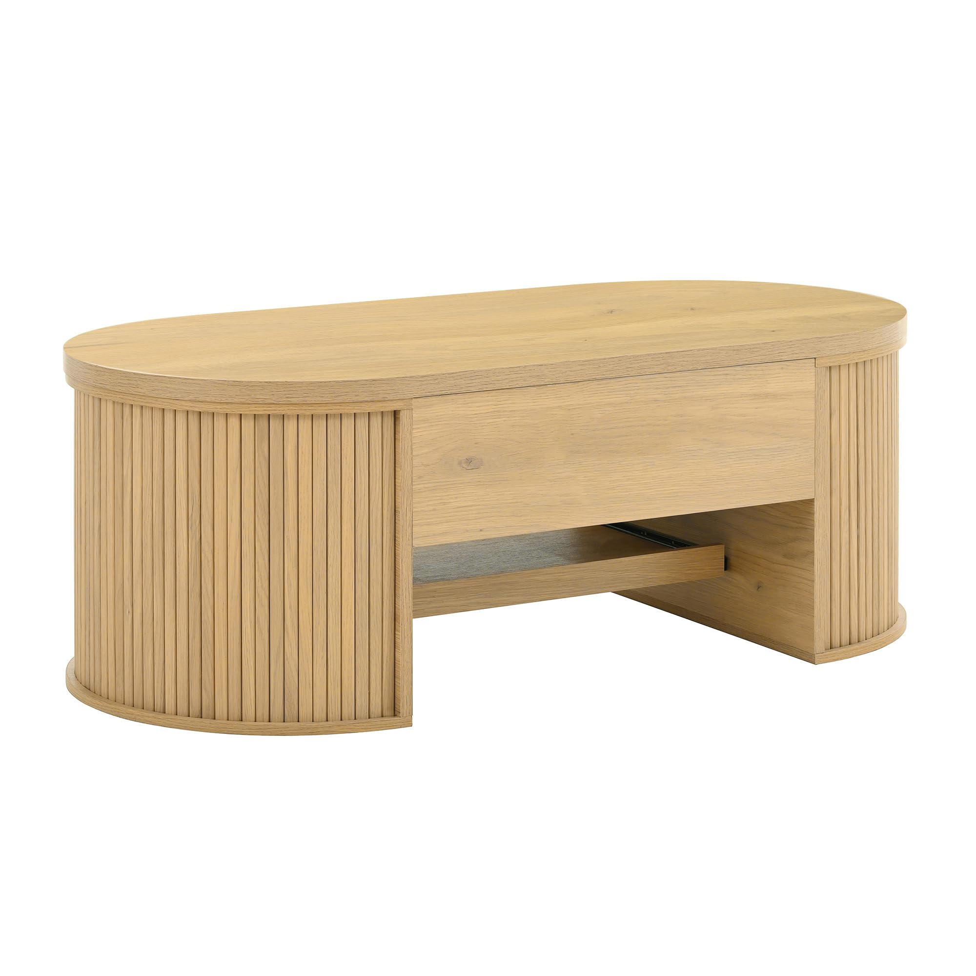 SUKY - Mesa de centro elevable, mesa de salón con lados de madera curvados, estante extensible, tapa de mesa elevable, mueble multifuncional para el salón, 110 * 55,5 * 40 cm, Natural