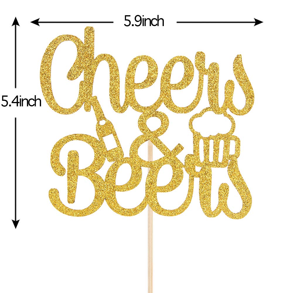 Gold Glitter Cheers & Beers Cake Topper Happy Birthday Party - Engagement - Graduation Birthday - Wedding Party Decorations