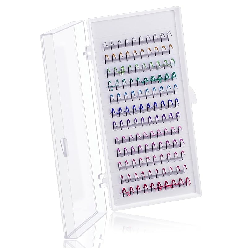 Cílios postiços individuais com glitter Tyqour, 120 unidades, 12 cores, curvatura D, 15 mm
