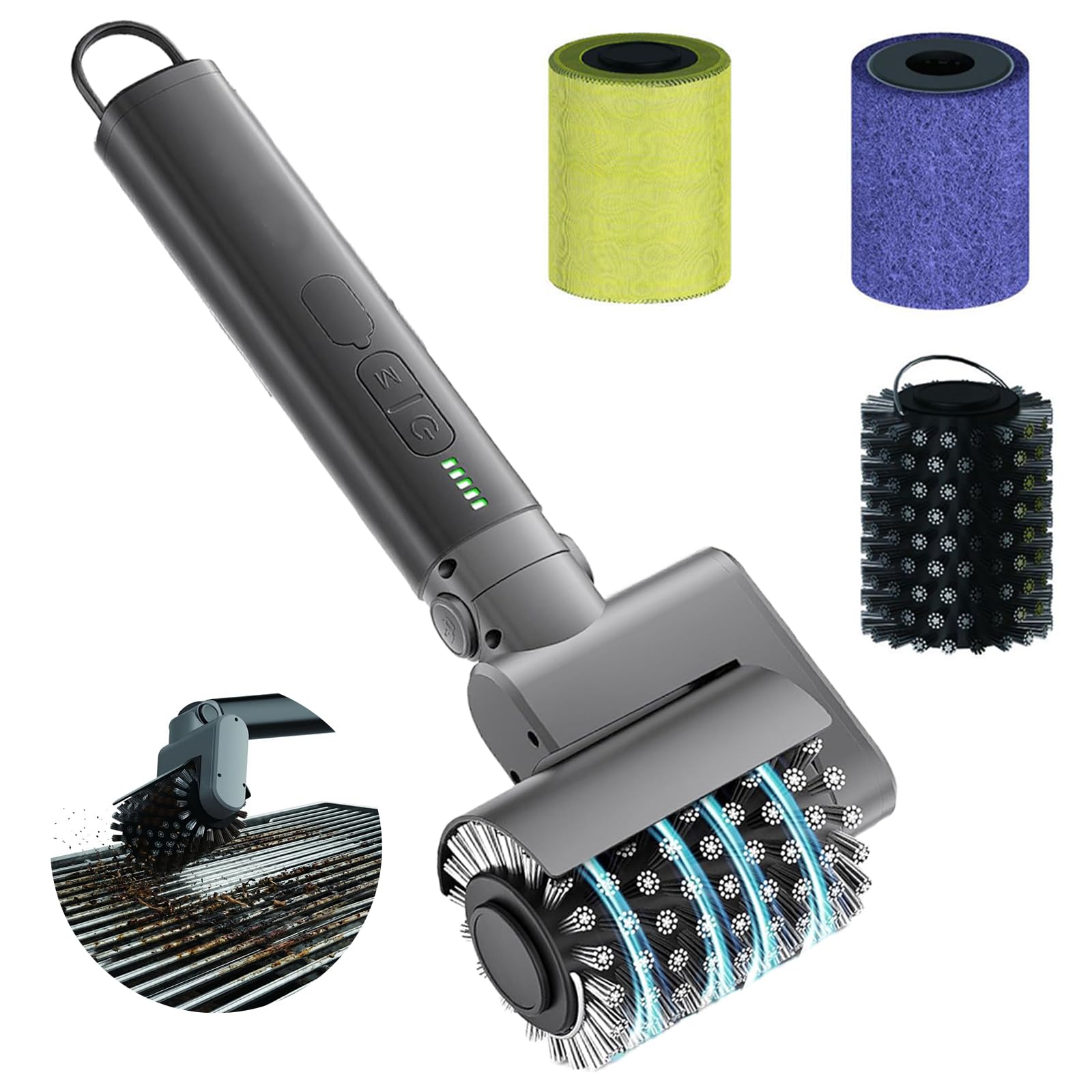Tatqilo Electric Grill Brush, Cordless BBQ Cleaning Brush with 3 Heads, 3-Speed & Angle Adjustable Rotary Grill Brush, Rechargeable & Waterproof Grill Cleaning Brush for BBQ, Barbecue Grates, Outdoor