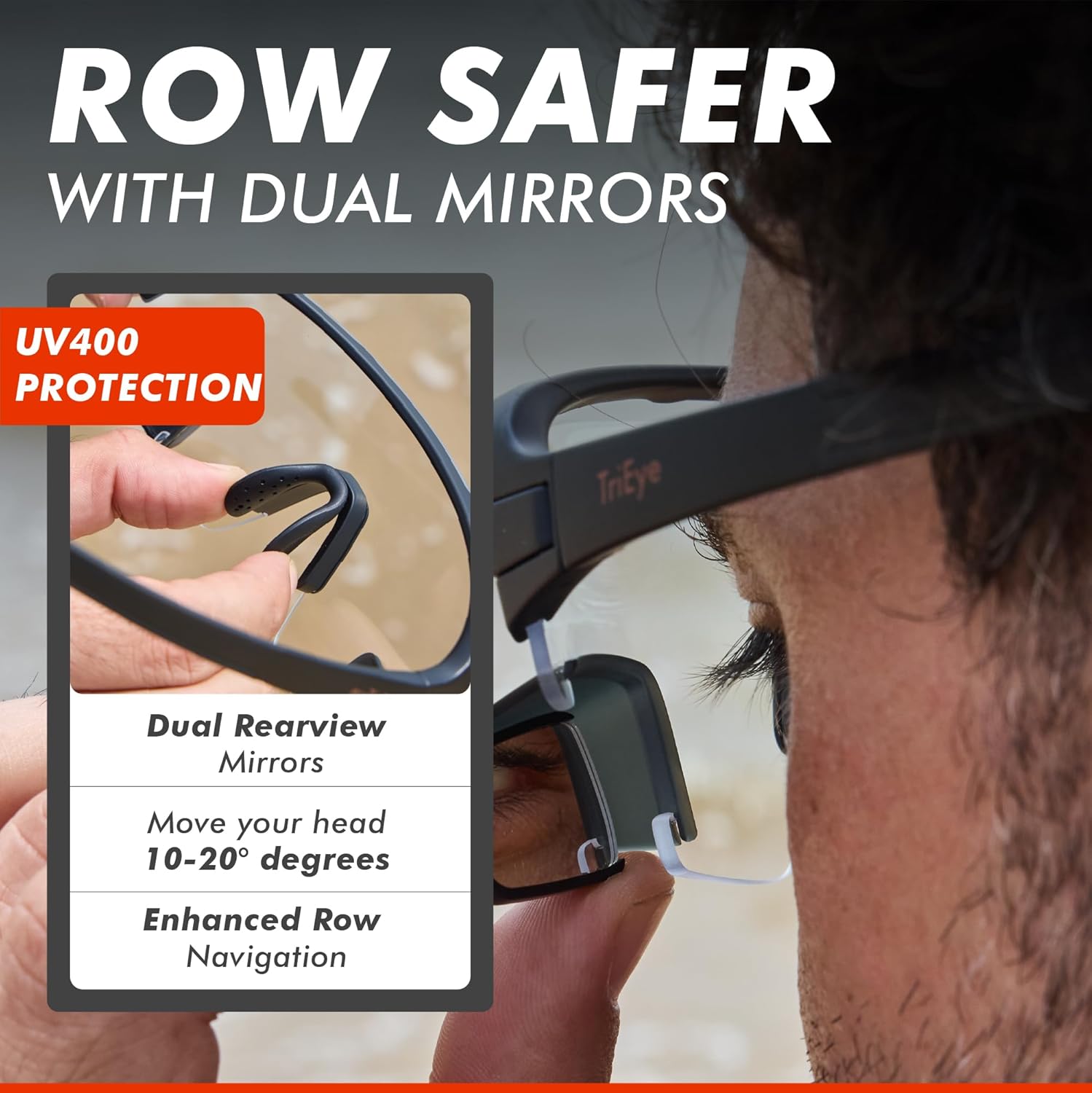 TriEye Sports Sunglasses with Rearview Mirror – Men & Women Polarized Sunglasses Rowing & Cycling Glasses – UV400 Protection