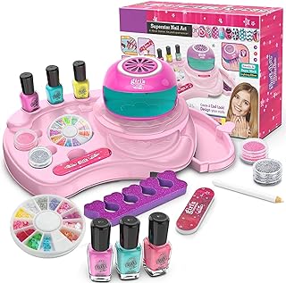 Masroo Nail Polish Kit for Kids Ages 7-12 Years Old,Nail Art Studio Set for Girls, Nail Dryer, Peeled-off Nail Polish, Glitter, Stickers, Gems, Manicure Salon Gift for Sleepover, Birthday, Christmas