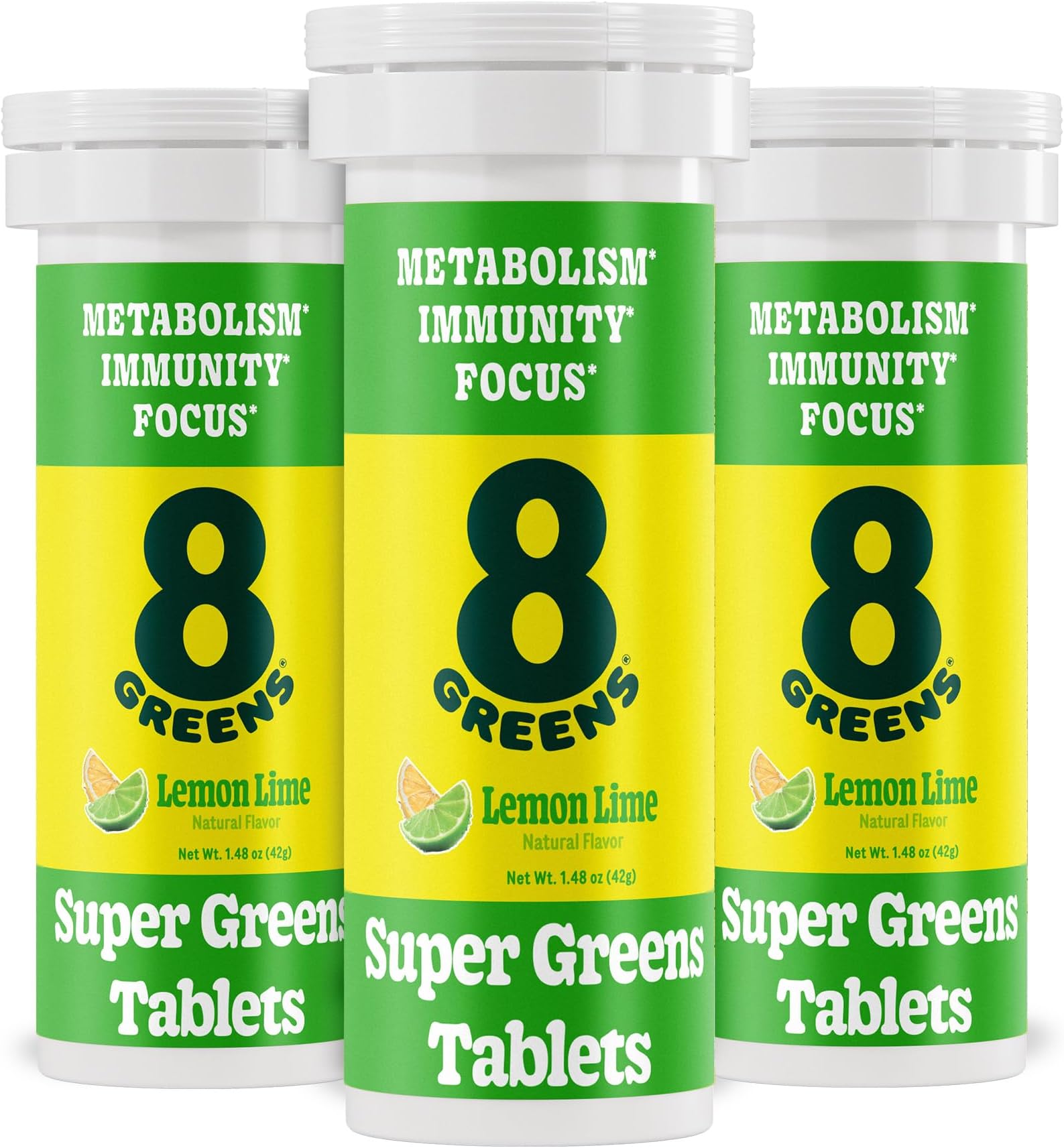 8Greens Supergreens Tablets | Super Greens Powder Superfood, Metabolism Immunity & Focus, Daily Greens Effervescent Tablets, Organic: Aloe Vera, Spirulina, Chlorella, Lemon Lime, Tube 30 Servings
