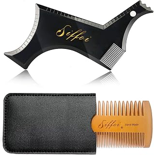 3PK Set Men's Beard Shaper Styling Tool with Pocket Wooden Comb & PU Cover | 2026 Version Tidy Beard Styling at Home or Traveling, Helps Create Symmetrical Beard Outlines with Wooden Pocket Beard Comb