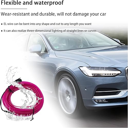 Miniatura 4 de Augeny Tira de luces LED de 16 pies con cable EL para interior del automóvil, luz electrogénica intermitente de neón USB con borde de costura,