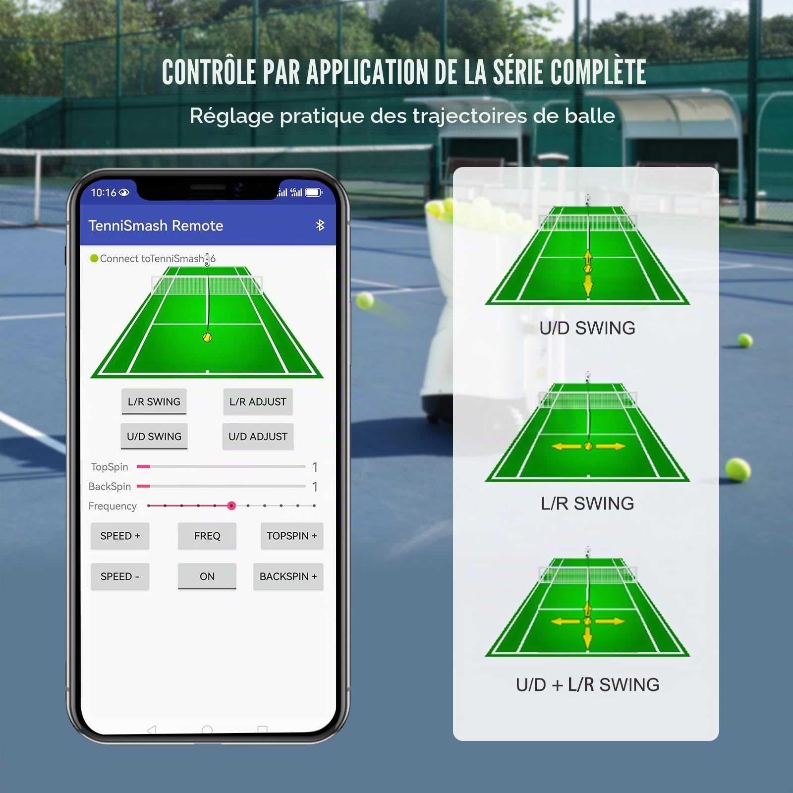 VEVOR Machine à balles de Tennis, 150 balles, Lanceur Automatique de balles de Tennis Portable, perceuses multimodes à 5 Moteurs, 2 Heures de Jeu, Batterie Rechargeable, télécommande Via Application