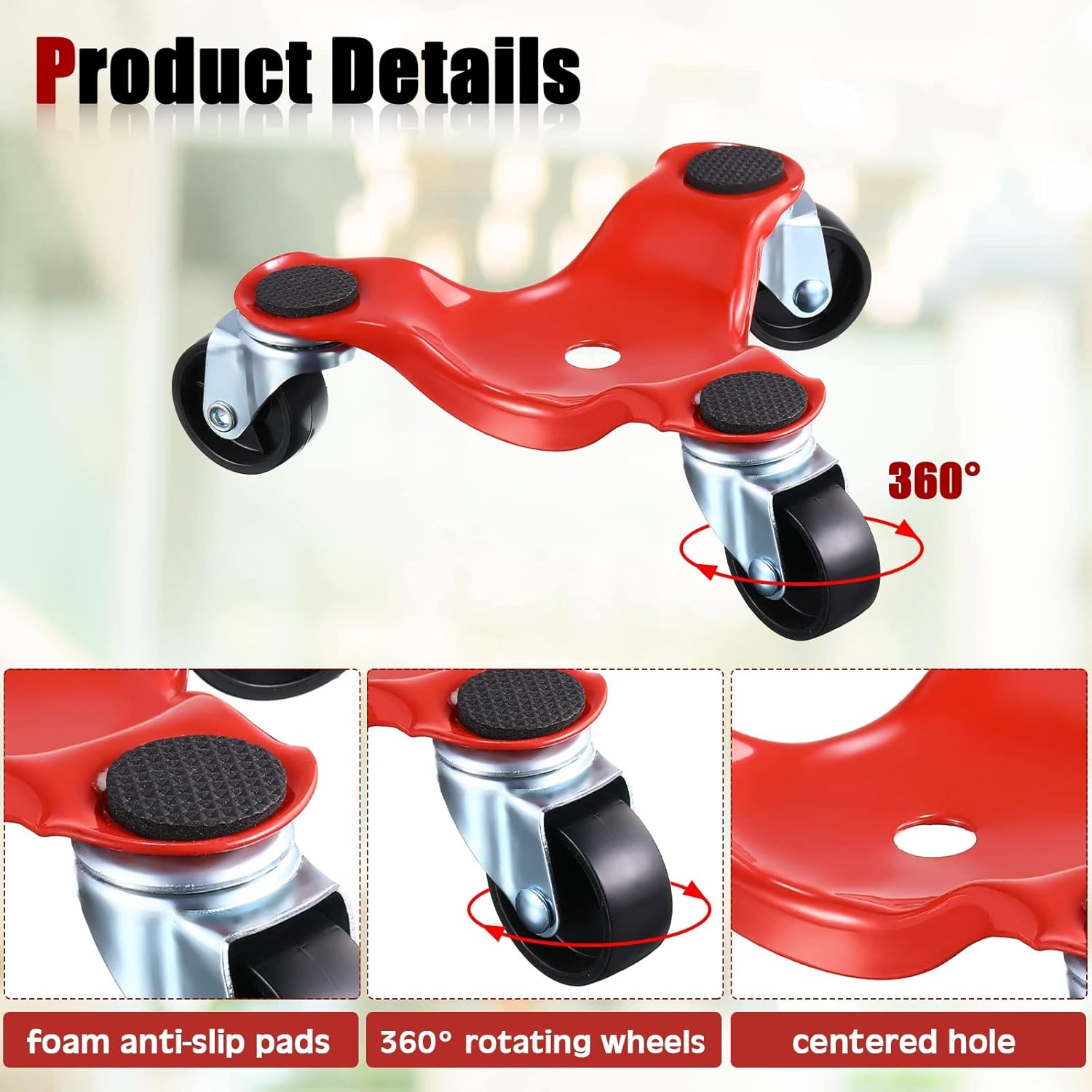 12 Pcs Furniture Mover Dolly 3 Wheels Dolly Steel Furniture Mover with Wheels 200 Lbs Load Capacity for Pool Table Home Office Warehouses