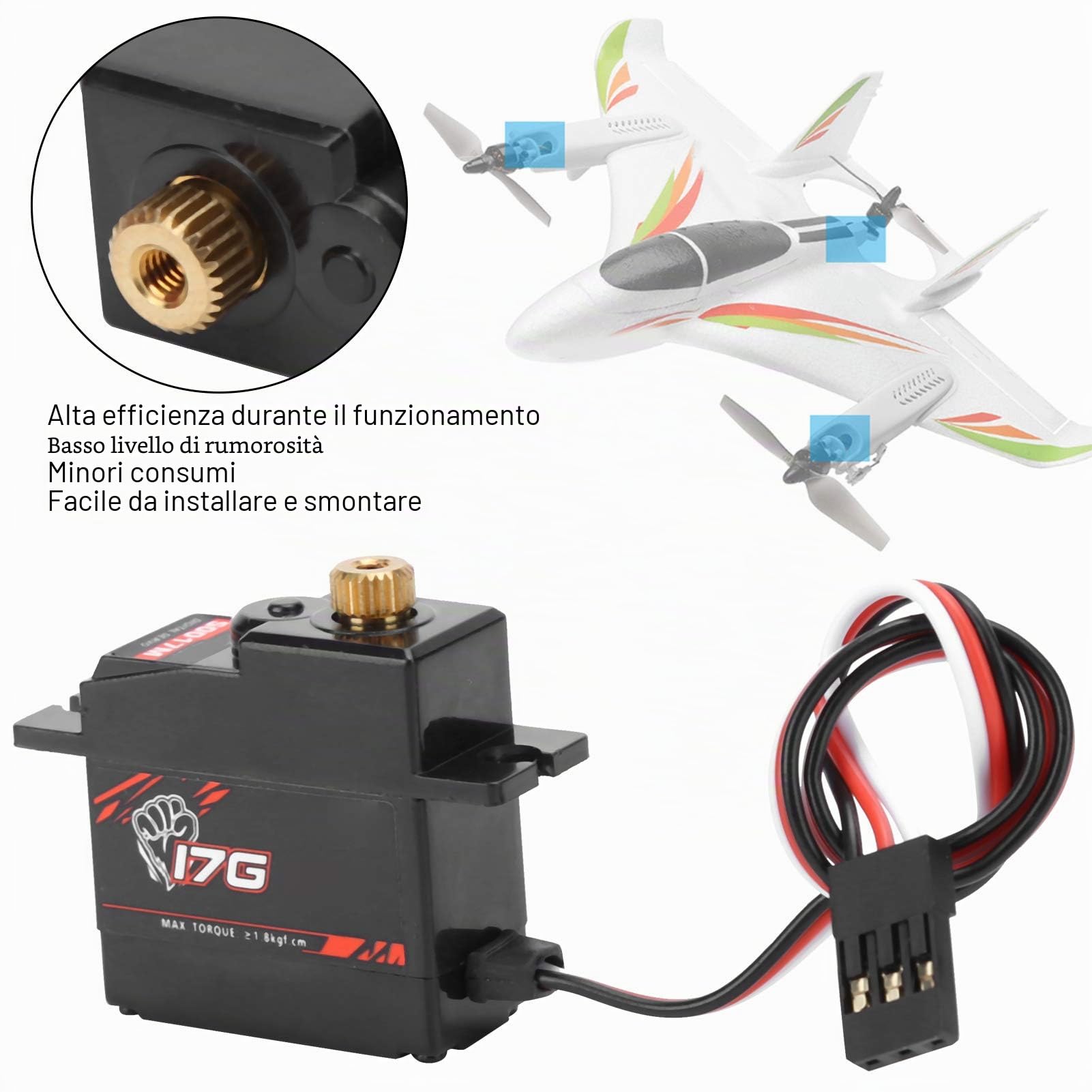 HERCHR Servo con Ingranaggi in Metallo 17g Servo Digitale RC ad Alta Coppia Impermeabile con Ingranaggi Metallo per Modelli RC ad Alta velocità Scala 1/18, Auto, aeroplani, Robot e Barche