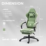 Dowinx Gaming Chair Breathable Fabric Computer Chair with Pocket Spring Cushion, Comfortable Office Chair with Gel Pad and Storage Bags, Massage Game Chair with Footrest, Green