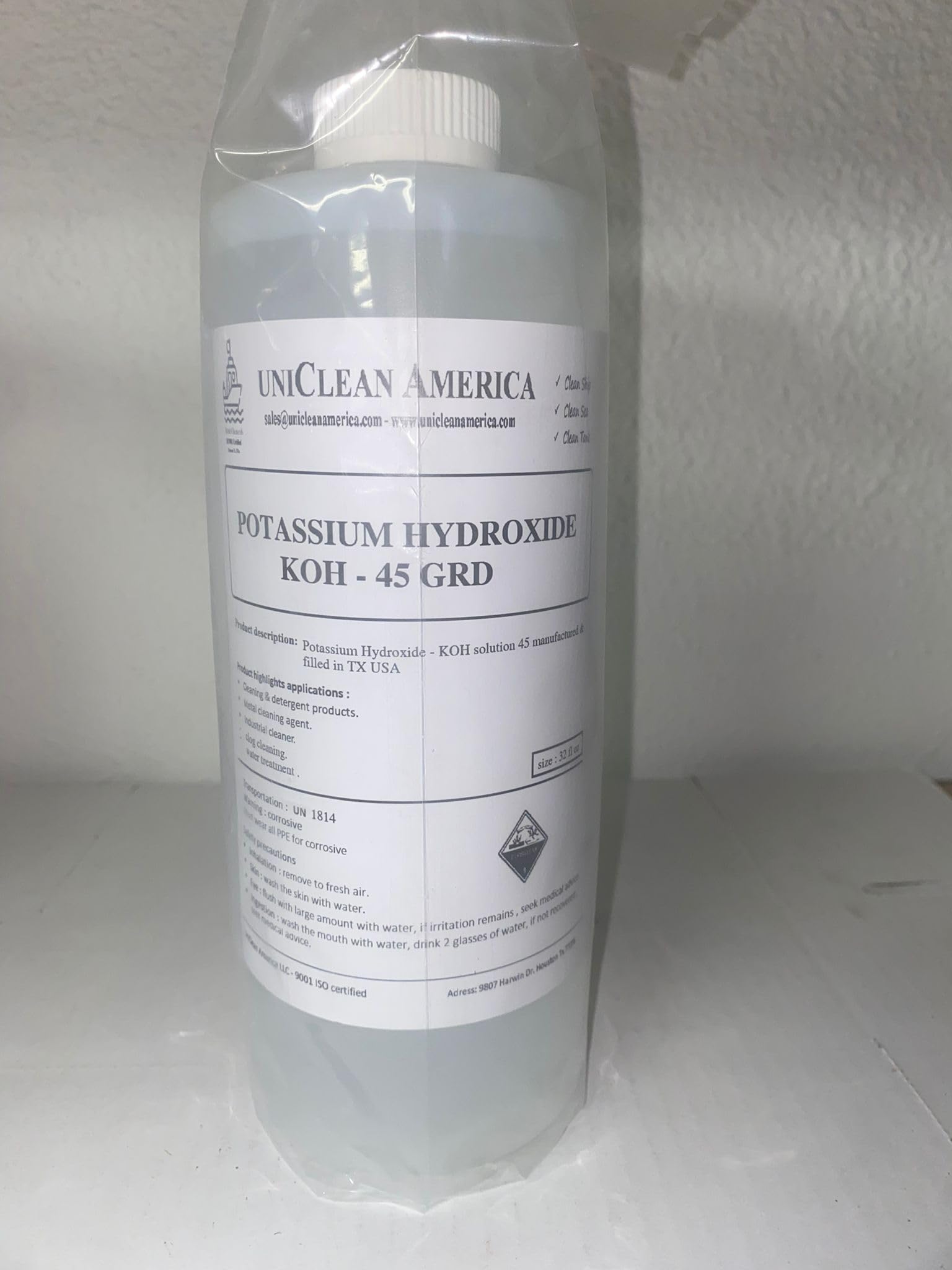 uncliean america llc Potassium Hydroxide 45% liquid - KOH Caustic Potssium soluton 45% - Made in USA - size: 128 (4x32) fl oz / 1 Gln