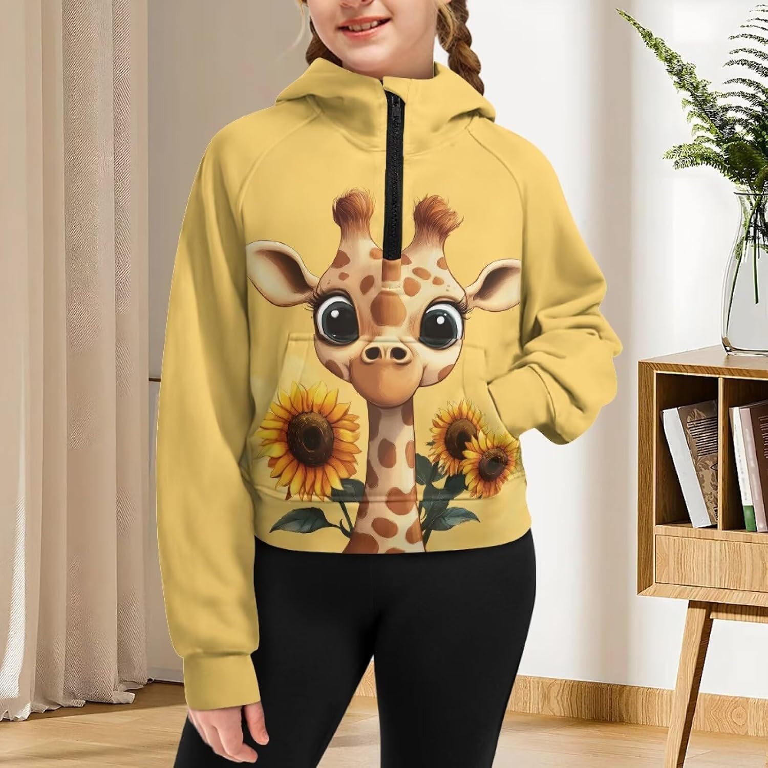 Uourmeti Long Sleeve Half Zip Sweatshirt Cropped Hoodie for Girls Active Pullover Tops