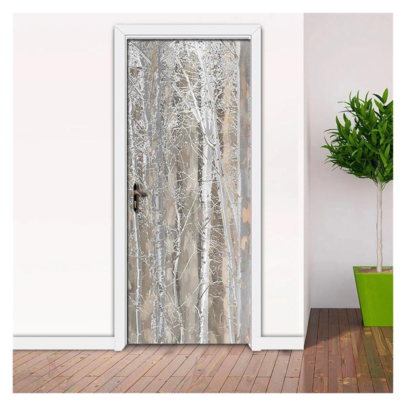Autocollant de porte en PVC amovible 3D grain d'arbre pour rénovation