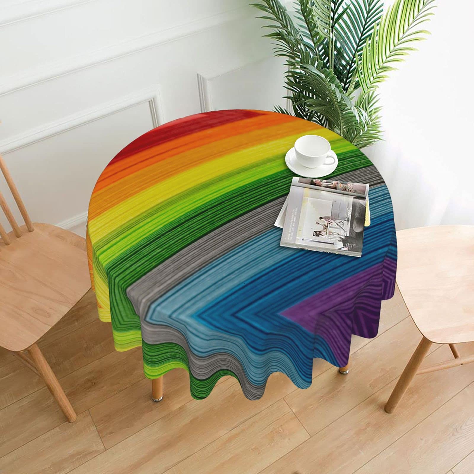 Lawenp Rainbow Color Stripe Decorative Round Table Cloths - 60 Inches in Diameter for Buffet Tables, Parties, Holiday Dinners.