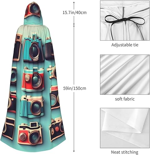 Miniatura 5 de Retro Cool Camera Collection Print Magic Hooded Cloak Cape With Unisex Robe For Masquerade Parties Carnival Decor