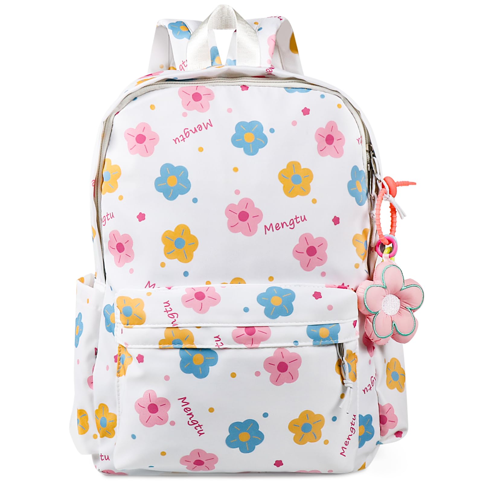 UNMULFC Kawaii Backpack Pink Flower Y2K Aesthetic Cute Small cosmetic bag Large Capacity Multi-Pocket Lightweight Beige with Accessory