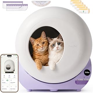 Furrytail Automatic Litter Box Self Cleaning with 120pcs Waste Bags, Lilac | Smart Safety Sensors, Advanced Odor & Leak Control, Large Capacity for Multi Cat Homes, with App Control