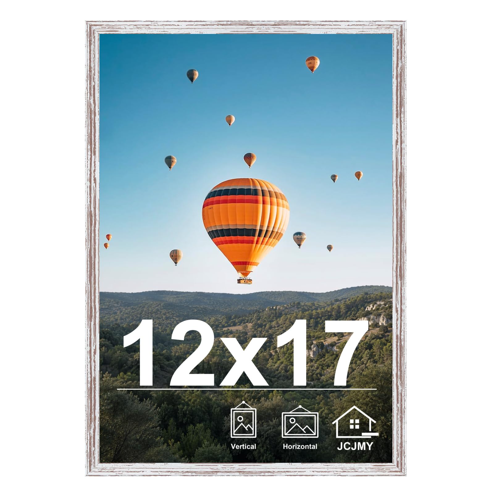 JCJMY 12x17 Picture Frame Rustic White for Wall Hanging, Wall Mounting Horizontally or Vertically, 12 x 17 Wall Gallery Poster Photo Frame with Shatter Resistant Plexiglass, Rustic White