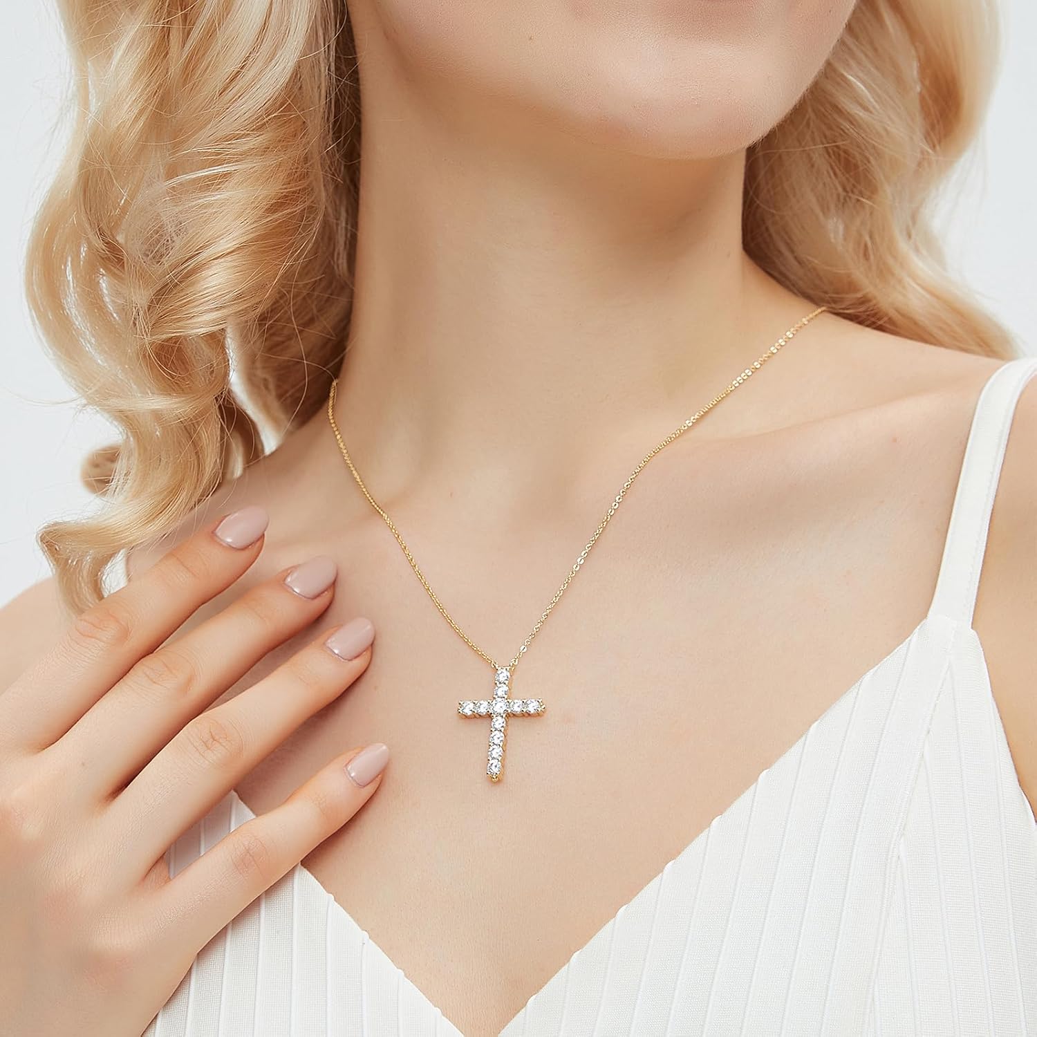 14K Gold Plated Cross Necklace for Women Silver Gold Cubic Zirconia Cross Pendant Necklace for Women Girls Dainty Cross Chain Necklace Jewelry Gifts for Women - Image 4