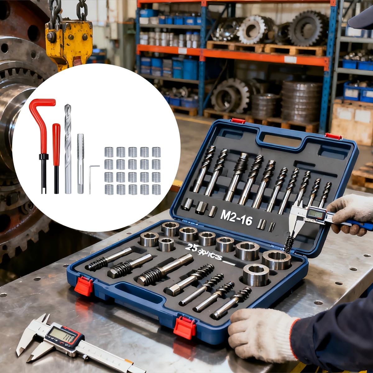 Kit Di Riparazione Filettature M9x1,25mm Helicoil Strumenti Di Riparazione Filettature Kit Di Inserti Per Fili Set Di Utensili Manuali Compatibili Per Riparazione Auto, 25 Pezzi