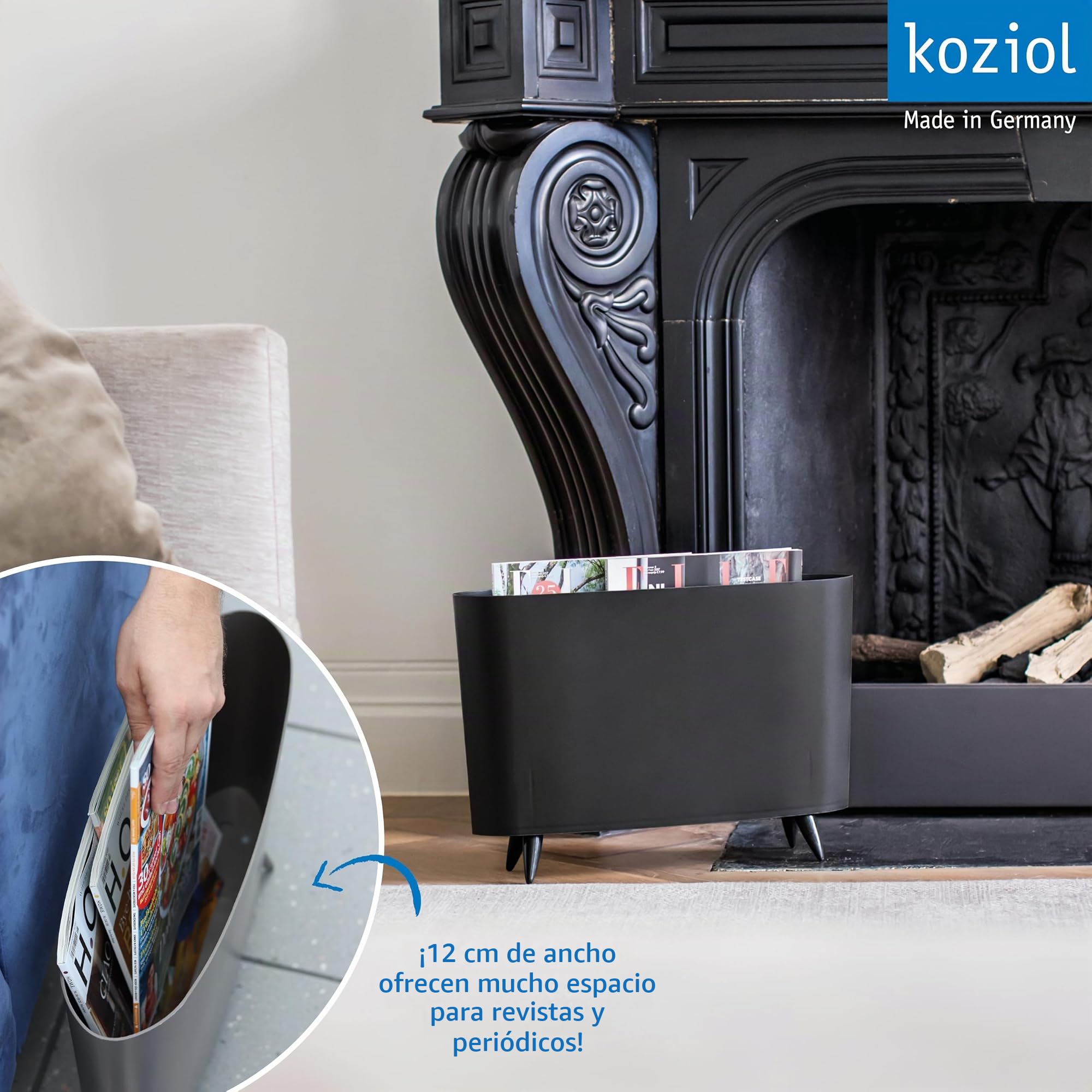 Koziol Milano Solid Revistero, plástico termoplástico, Negro Completo, 12 x 45.7 x 31.5 cm