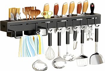 20-Inch Kitchen Organizer - Stainless Steel Non-Hole Hooks,storage Organizer flatware Wall Mounted for Knives, Spoons, Forks Utensil racks