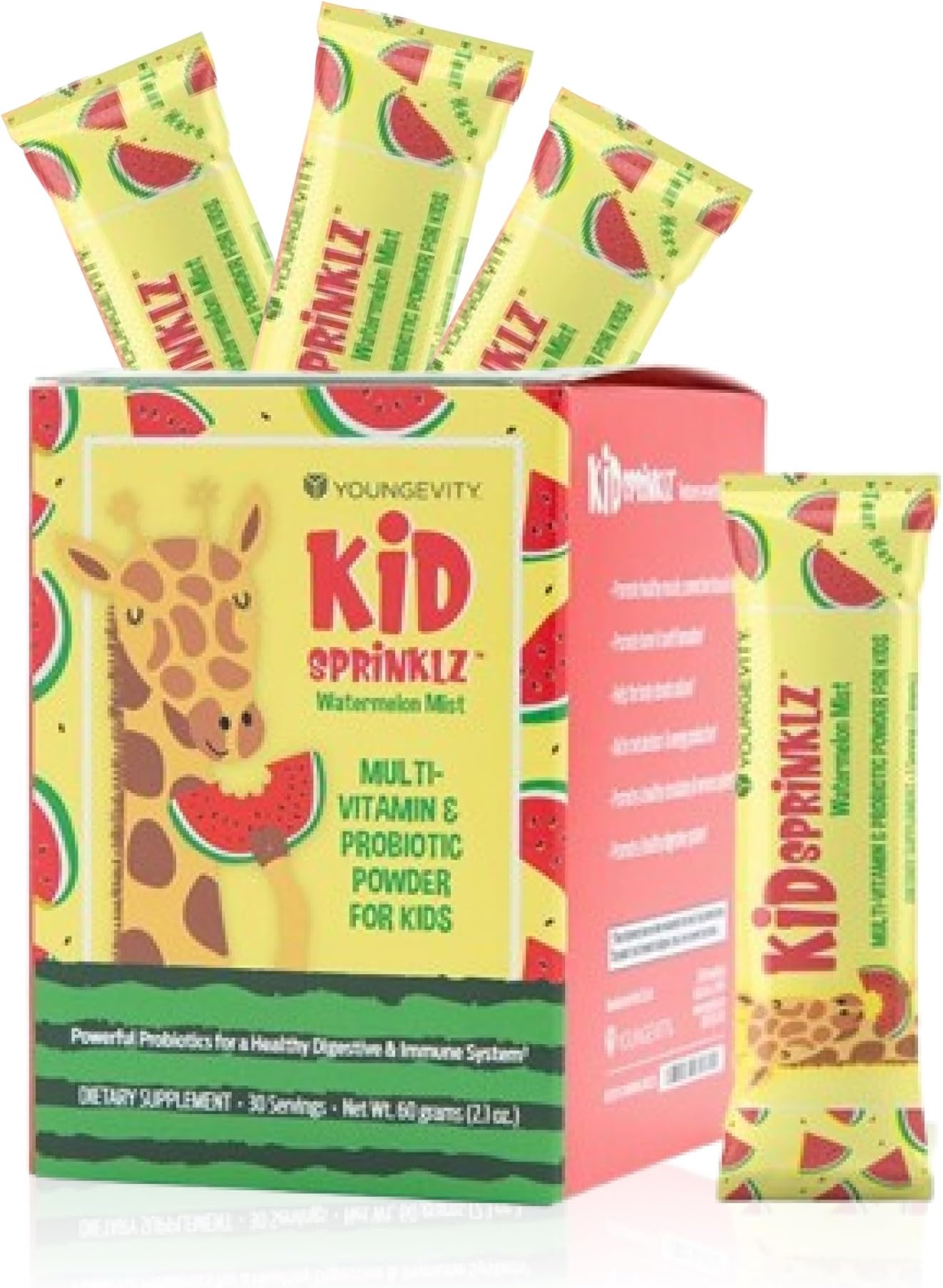 Youngevity Kidsprinklz Watermelon Kids Multivitamin Powder, 30 Servings | Kids multivitamin, minerals, 1 billion live probiotics, five strains, watermelon flavor, natural sweetener, 30 daily servings