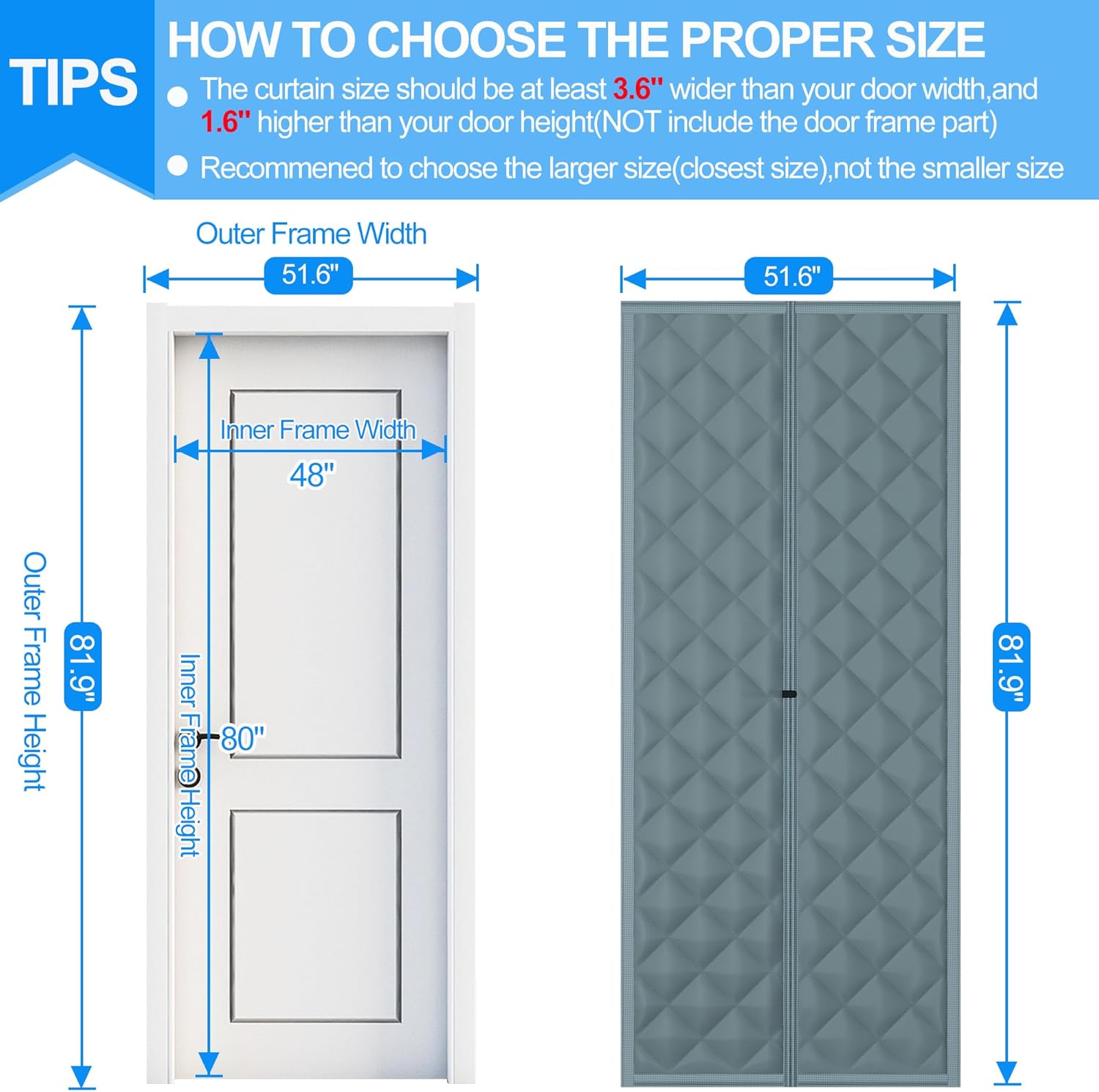RELIANCER Magnetic Thermal Insulated Door Curtain,Waterproof Oxford Cloth Door Cover,Fits 48"x80" Doors,Cotton Fiberfill Doorway Curtains,Winter Insulated Doors Net Screen,Windproof Doorway Blanket thumbnail