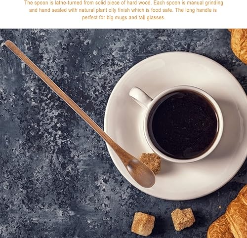 Vista 8 de Operitacx 6 cucharas de madera para mezclar, mango largo, marrón, rústico, cucharas de café y té