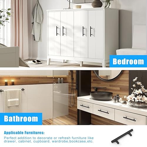 Miniatura 4 de KNOBWELL Paquete de 25 tiradores de acero sólido negro plano, estilo europeo, barra de herrajes para gabinetes, espaciado entre agujeros de 3-34