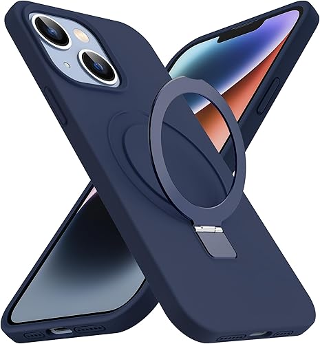 Funda para iPhone 13 y iPhone 14 con soporte de anillo magnético de silicona de 6.1 pulgadas para mujeres y hombres compatible con MagSafe