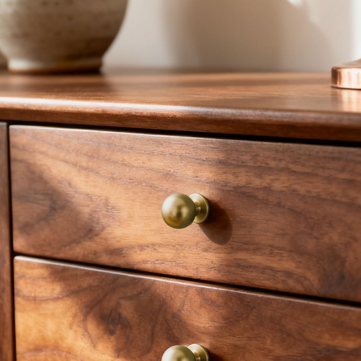 Orger 10 Pack 1 Inch Diameter Solid Champagne Bronze Cabinet Knobs,Single Hole Ball Drawer Knob, Kitchen Dresser Knobs