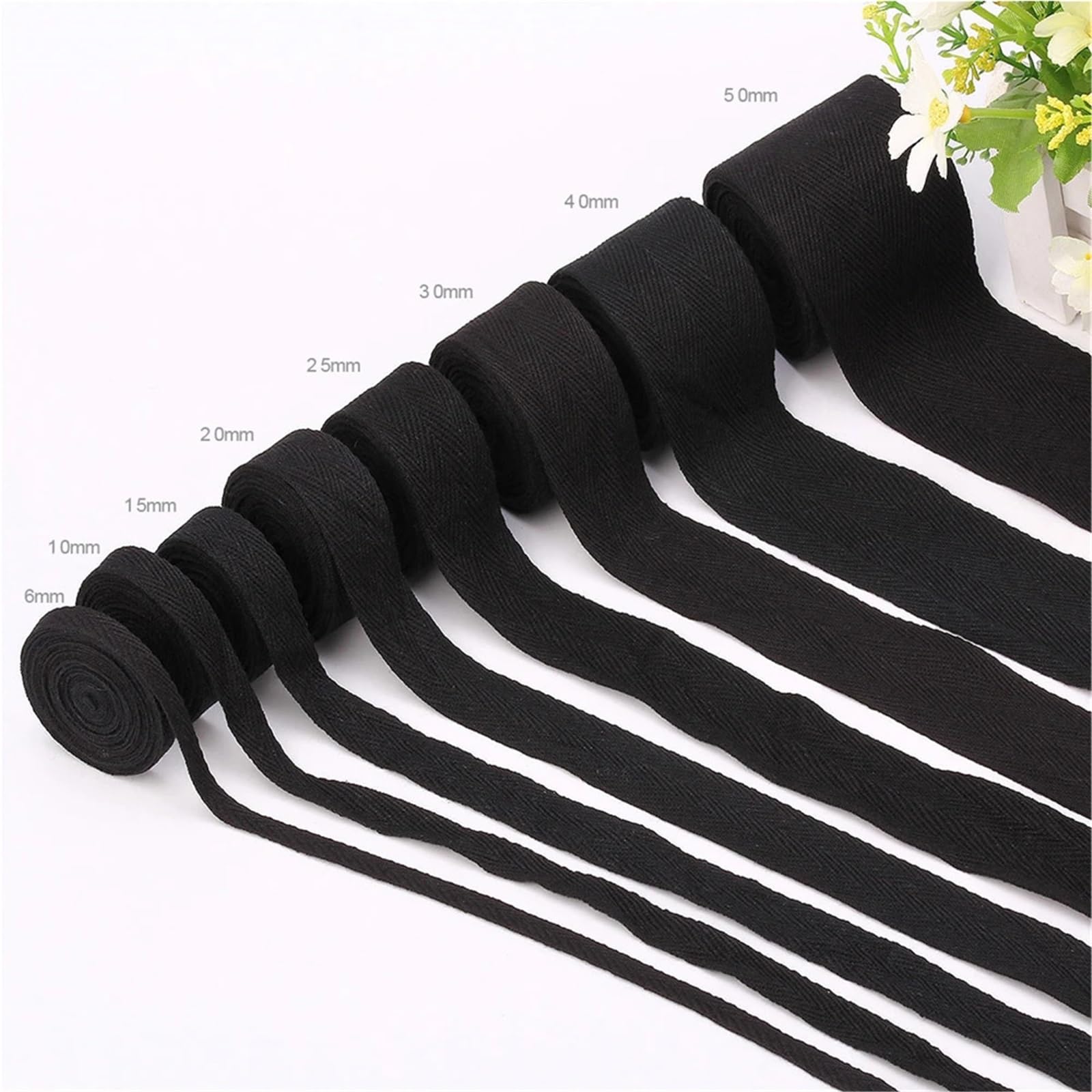 Correa de cinta de algodón Cinta negra los 50M 10-50m m de las correas la tela cruzada espiga del algodón for costura ropa bolso(40mm)
