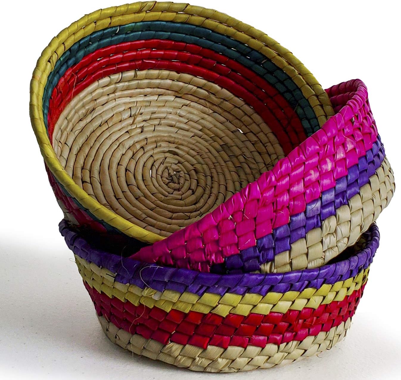 3-Pack Handwoven Mexican Tortilla Basket with Lid – Palm Straw Tortillero Bowl Warmer, Handmade in Mexico, Decorative Holder and Storage for Tortillas Caliente, Ideal for Fiestas (Palma, 3)
