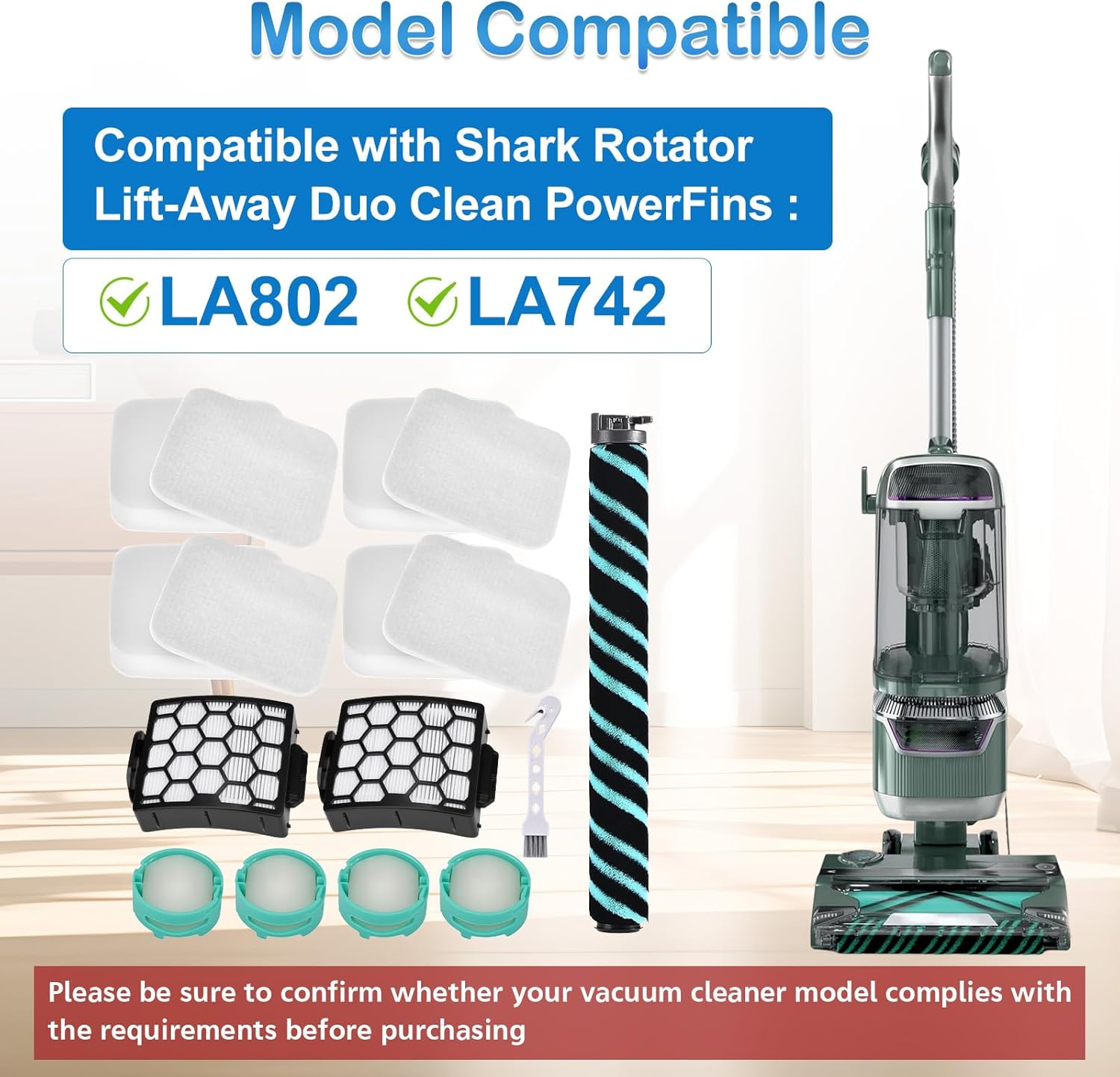 LA802 LA742 Brush Roller Filter Replacement Compatible with Shark Rotator Lift-Away Duo Clean PowerFins LA802 LA742 Upright Vacuum Cleaner Accessories Parts XHF320 XFFK320