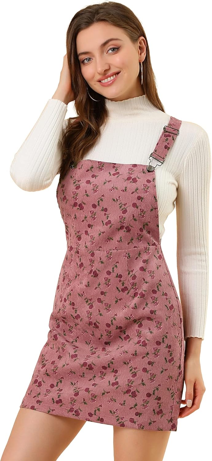 Allegra K Women's Corduroy Overall Dress Mini Short Length Adjustable Strap Bib Overalls Pinafore Dress