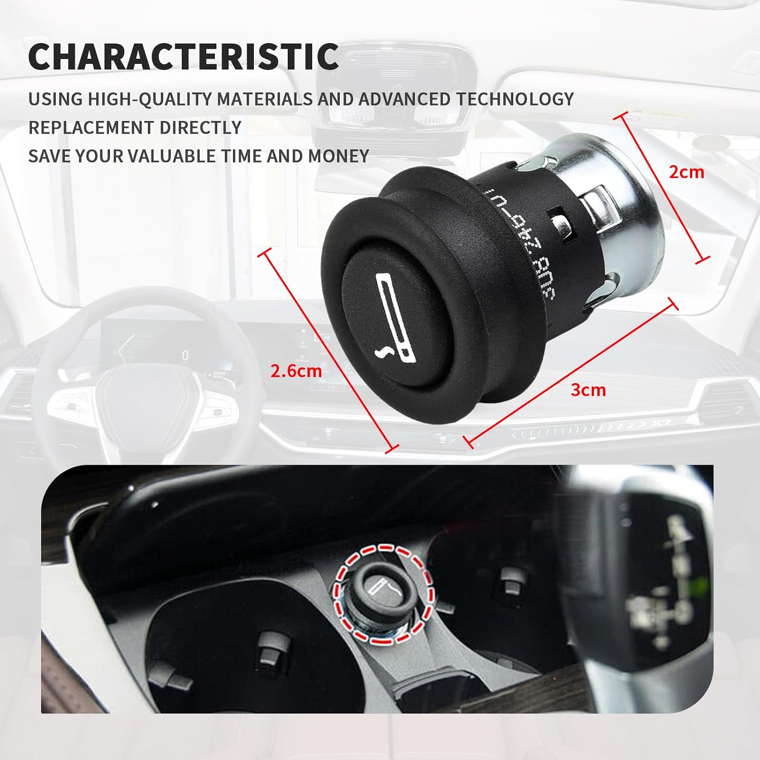 Ci-ga-re-tte Lighter Element Plug for BMW 1 2 3 4 5 6 7 8 X1 X2 X3 X4 X5 X6 X7 Z3 Z4 Z8 M2 M3 M4 Series All Models, for Mini Cooper R50 R52 R53 R55-R61, Replaces 61349308246 61346969134
