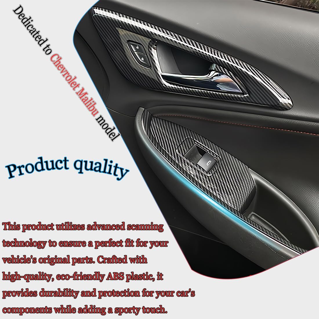 Window Switch Panel Cover Trim for Chevrolet Malibu 2016-2024 Carbon Fiber Window Control Button Trim Sport Interior Trim Full Set