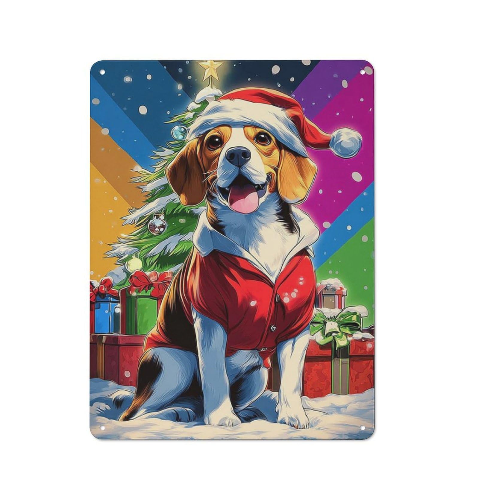 Junmoney Christmas Beagle In Festive Outfit Vintage Cafe Metal Sign 40X30cm Featuring Bistro Wall Plaque For Tea Room, Shop Wall Or Breakfast Area