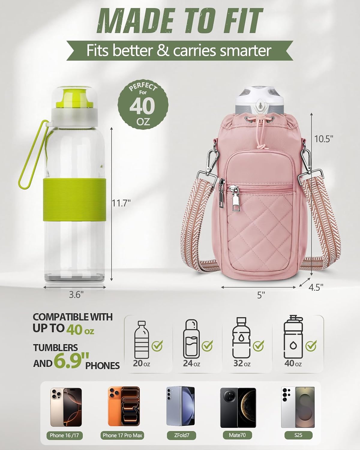 RXW Water Bottle Holder with Strap Water Bottle Carrier Bag 40oz Insulated image 4